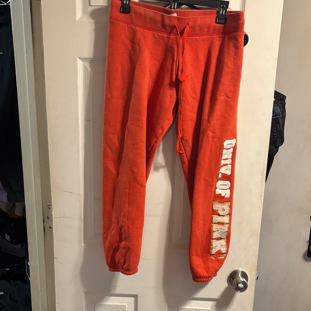 PINK Victoria's Secret Orange 'univ. of PINK' Logo Joggers